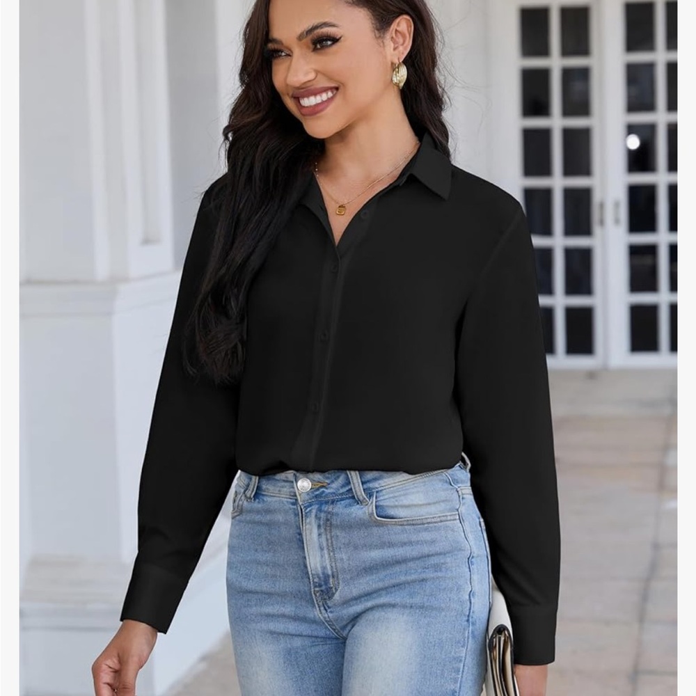 Women's Button Down Shirt Classic Long Sleeve Collared Tops Work Office Blouse